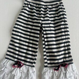 Ann Loren by Jess Kidz Girls Pants Size 7/8 Ruffle Rhinestone Black White Stripe